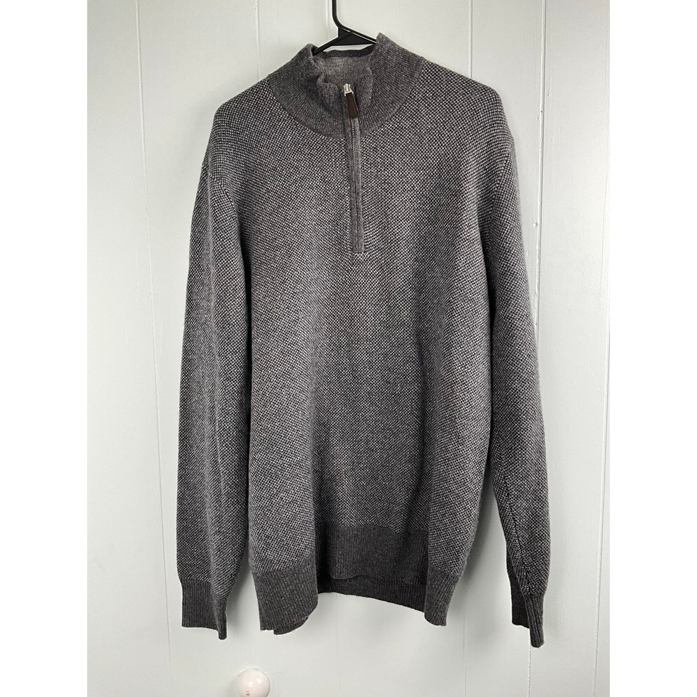 Orvis‎ Mens Large Gray Wool Cashmere Blend Birdseye Knit Quarter Zip Sweater L